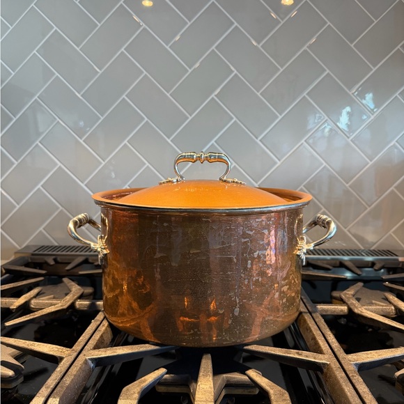 RARE RUFFONI COPPER HAMMERED CONVIVIUM COPPER 10Qt STOCK POT LID TIN - Picture 3 of 7